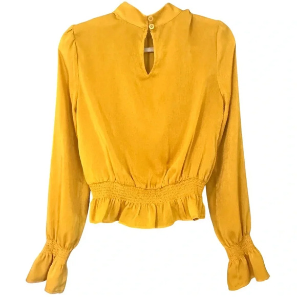 Revolve Tularosa Satin Marigold Yellow High Neck Peplum Long Sleeve Top Medium - Picture 5 of 10